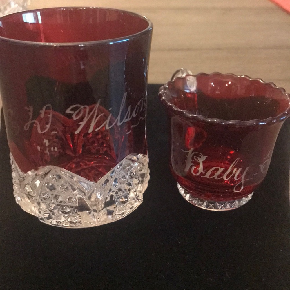 Antique ruby red flash glass fair souvenir one 1902 one cute Baby Tippett